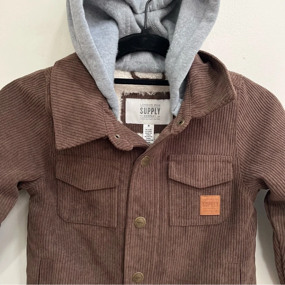 London Fog boys corduroy jacket shacket hooded fleece lined youth size 4